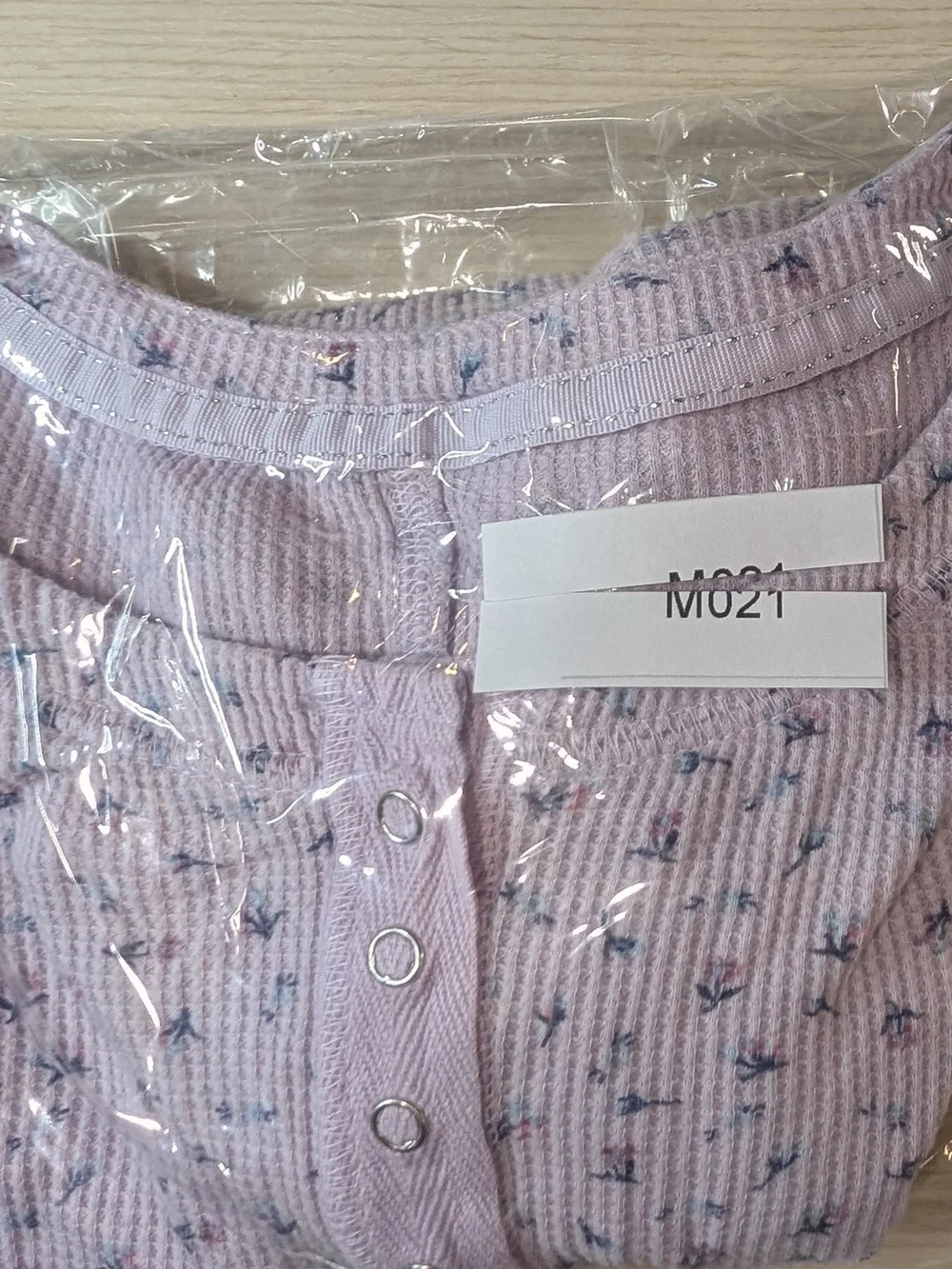 Justice Lilac Henley Long Sleeve Top with Tiny Floral Print